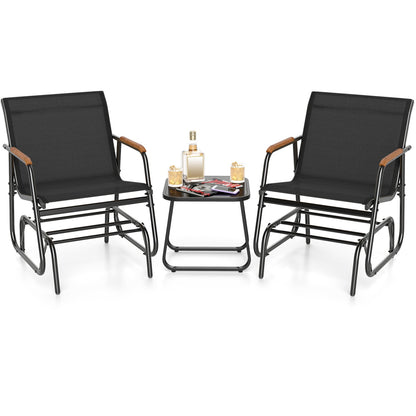 3-Piece Glider Bistro Set with tempered glass table, 2 black mesh chairs by DirectDeals on Tampa Home & Garden Store