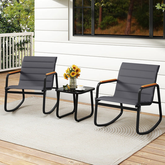 3 Piece Outdoor Rocking Bistro Set Porch Rocker Chairs-Gray - Tampa Home & Garden Store
