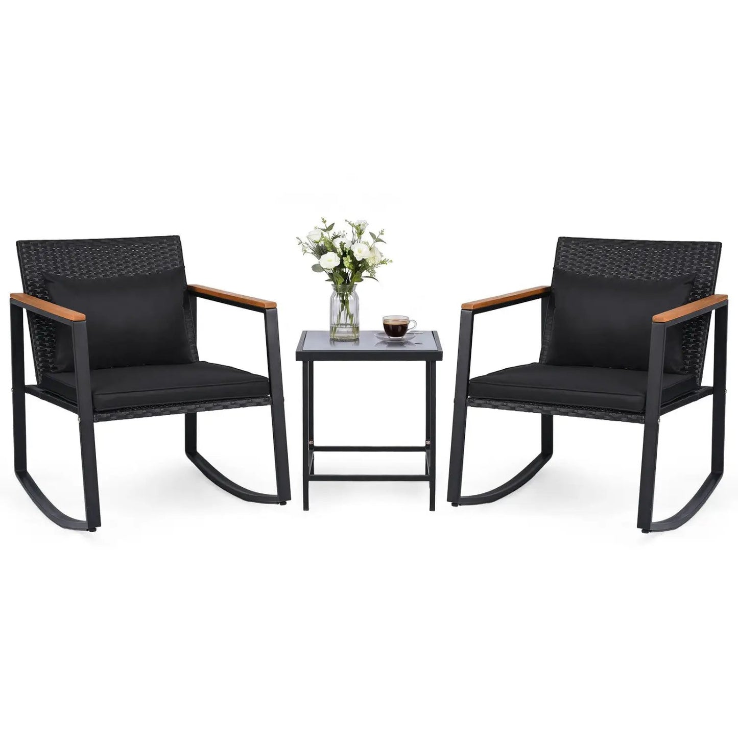 3 Piece Rocking Bistro Set with Cushions