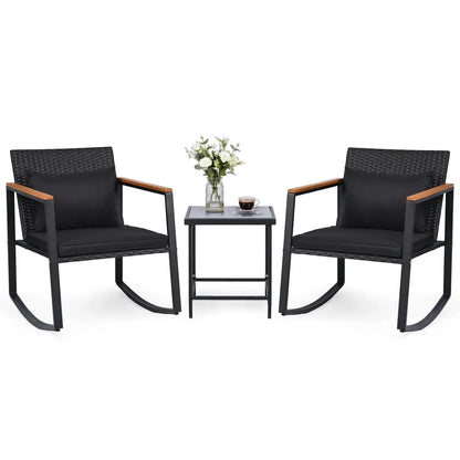 3 Piece Rocking Bistro Set with Cushions