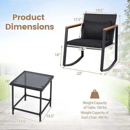 3 Piece Rocking Bistro Set with Cushions