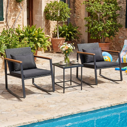 3 Piece Rocking Bistro Set with Cushions
