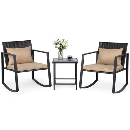 3 Piece Rocking Bistro Set with Cushions