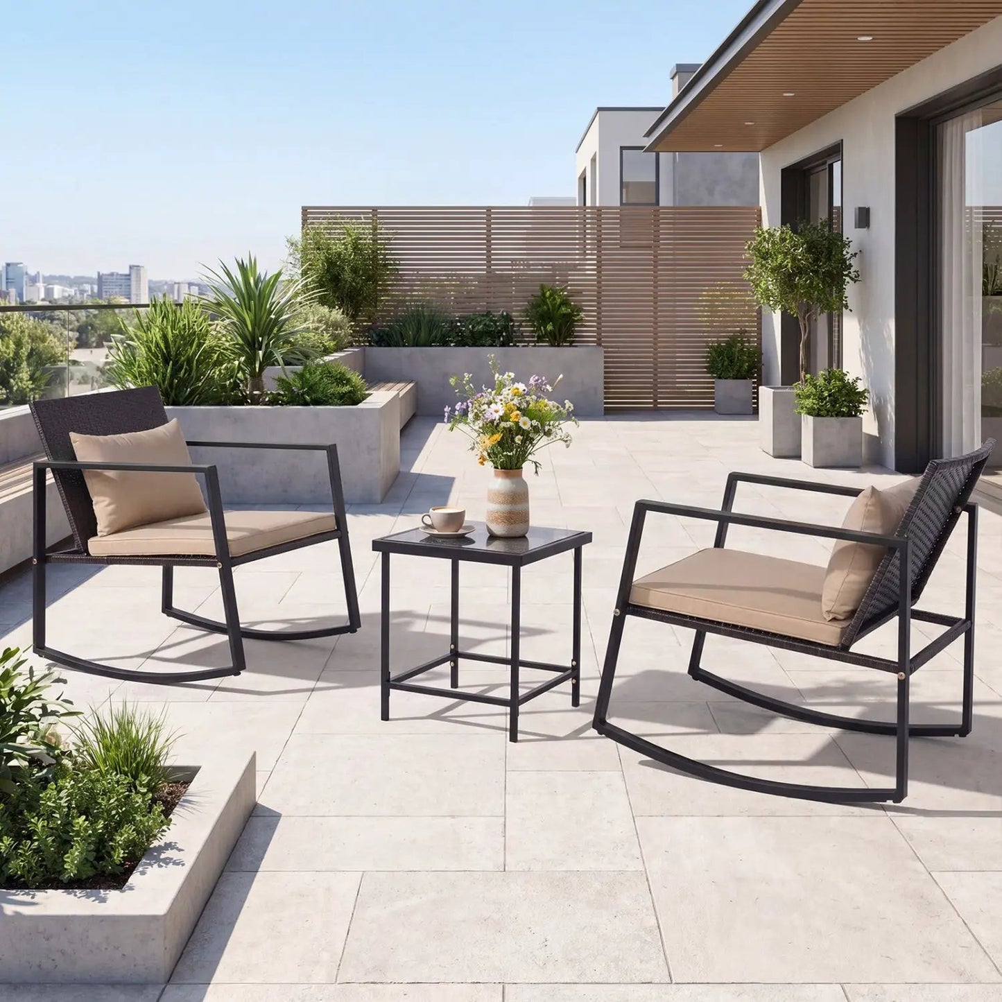 3 Piece Rocking Bistro Set with Cushions