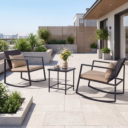 3 Piece Rocking Bistro Set with Cushions