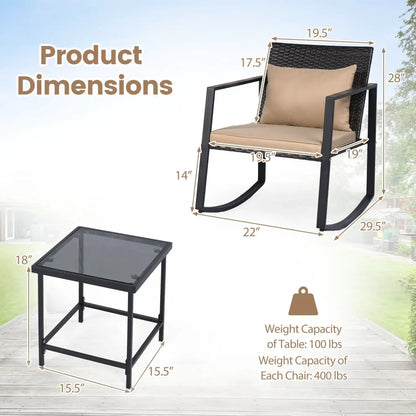 3 Piece Rocking Bistro Set with Cushions