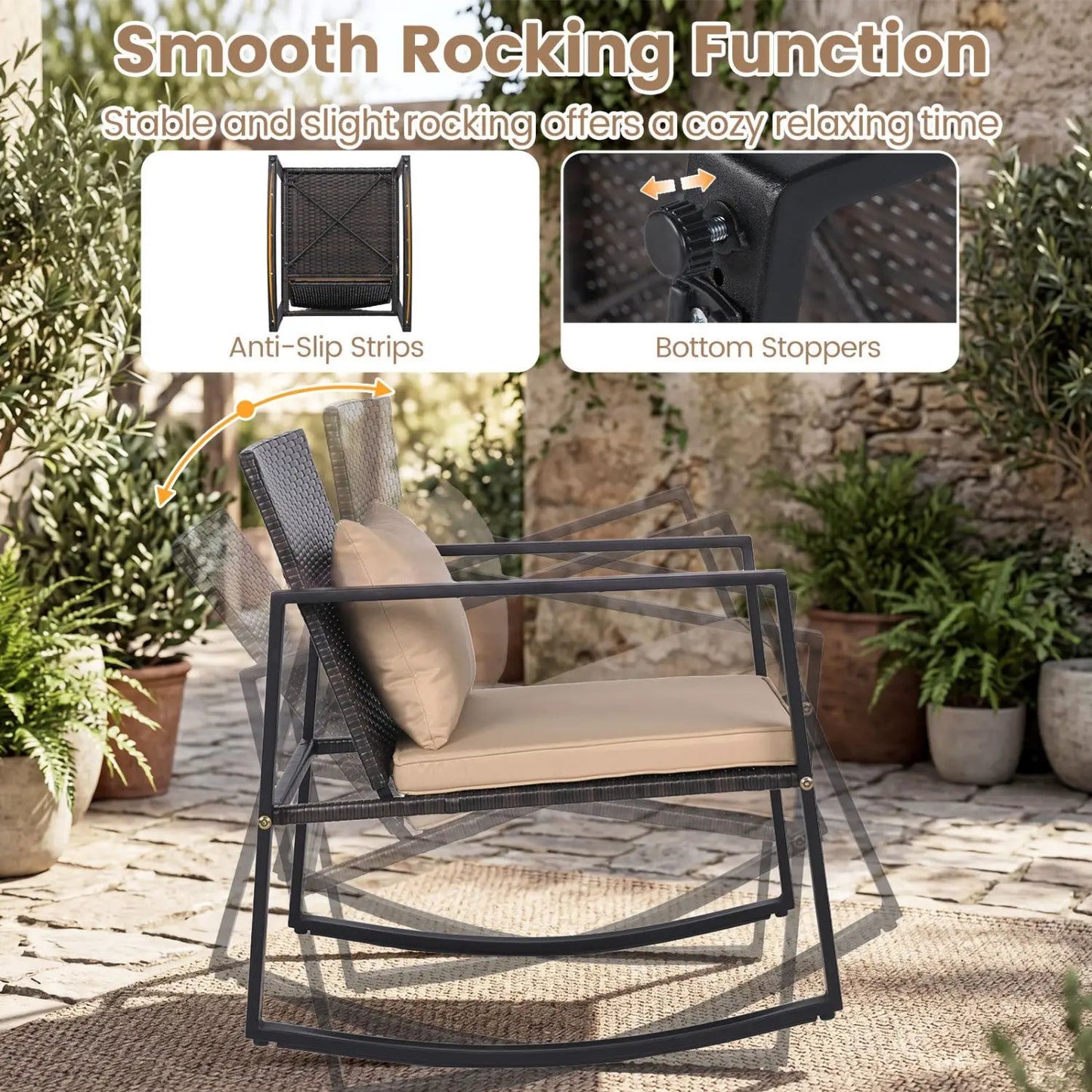 3 Piece Rocking Bistro Set with Cushions