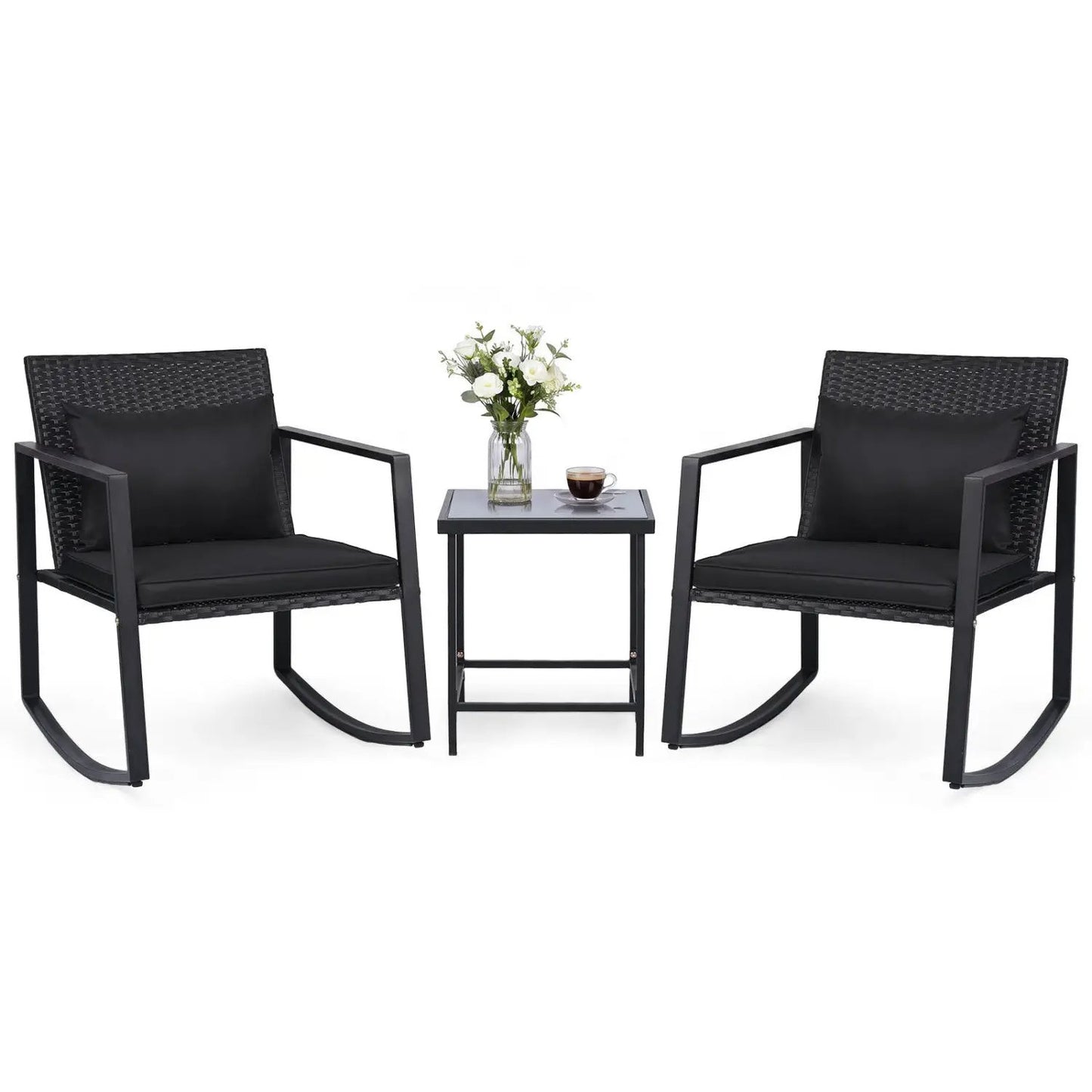 3 Piece Rocking Bistro Set with Cushions