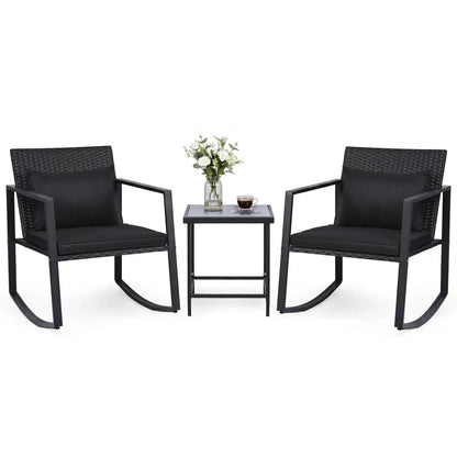 3 Piece Rocking Bistro Set with Cushions