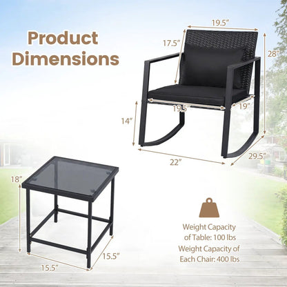 3 Piece Rocking Bistro Set with Cushions