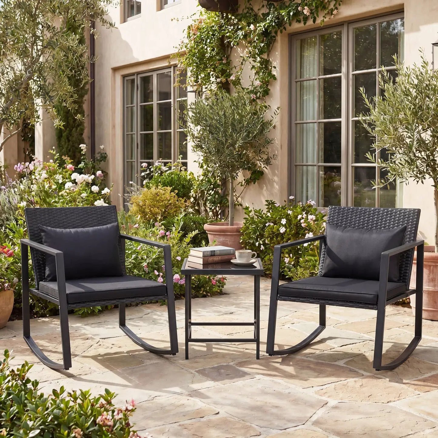 3 Piece Rocking Bistro Set with Cushions