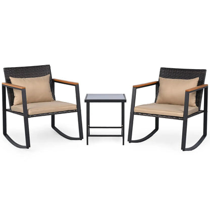 3 Piece Rocking Bistro Set with Cushions