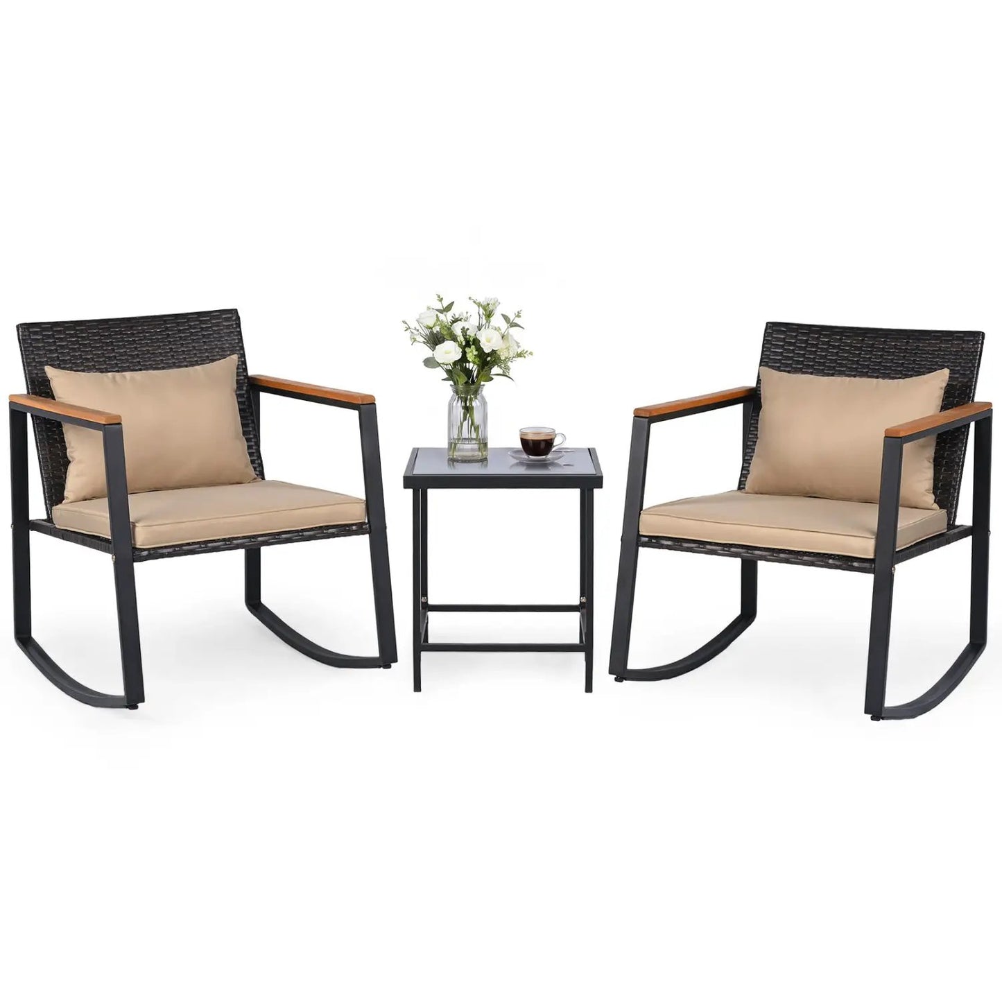3 Piece Rocking Bistro Set with Cushions
