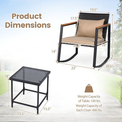 3 Piece Rocking Bistro Set with Cushions
