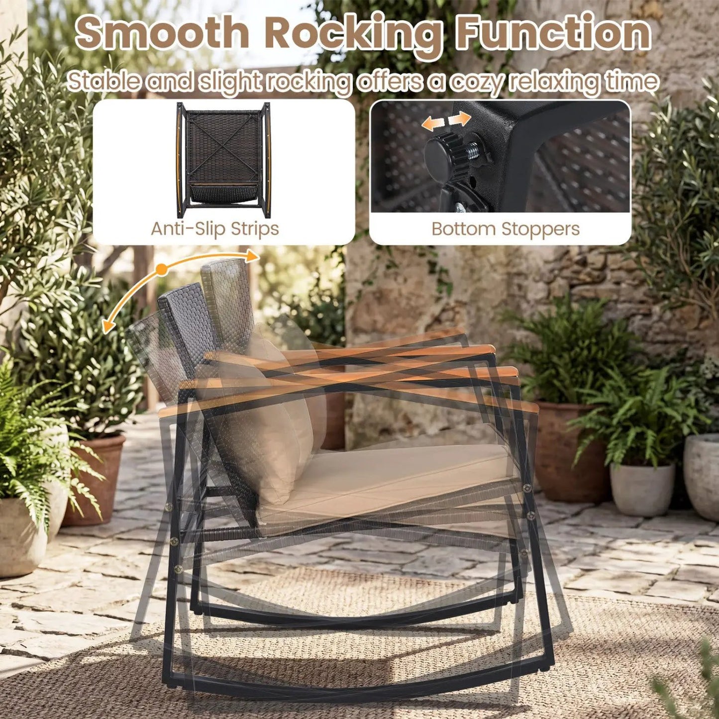 3 Piece Rocking Bistro Set with Cushions