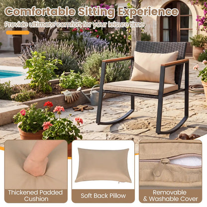 3 Piece Rocking Bistro Set with Cushions
