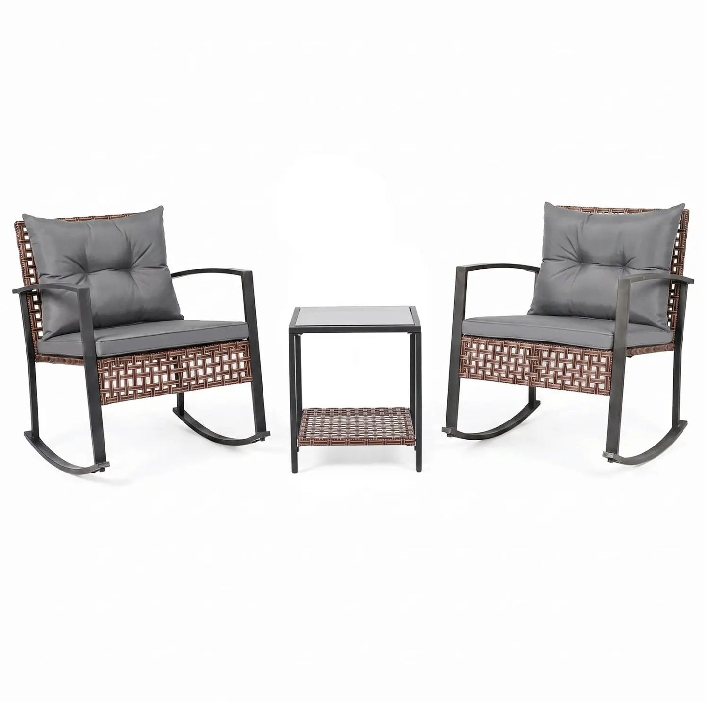 3-Piece Rocking Chair Patio Set with Glass Table