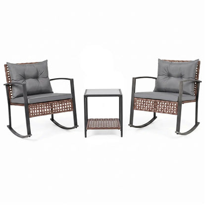 3-Piece Rocking Chair Patio Set with Glass Table