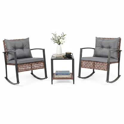 3-Piece Rocking Chair Patio Set with Glass Table