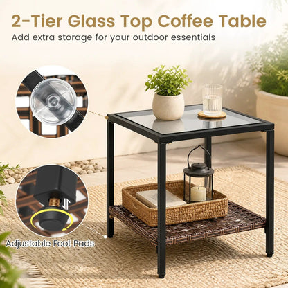 3-Piece Rocking Chair Patio Set with Glass Table