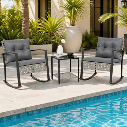 Outdoor Rocking Chair Set and Coffee Table Gray