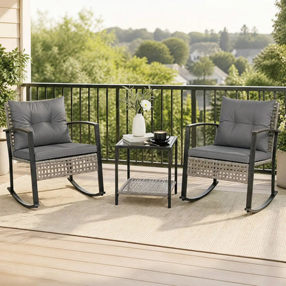 Outdoor Rocking Chair Set and Coffee Table Gray
