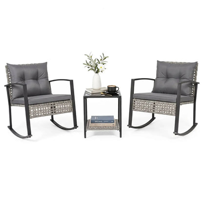 Outdoor Rocking Chair Set and Coffee Table Gray