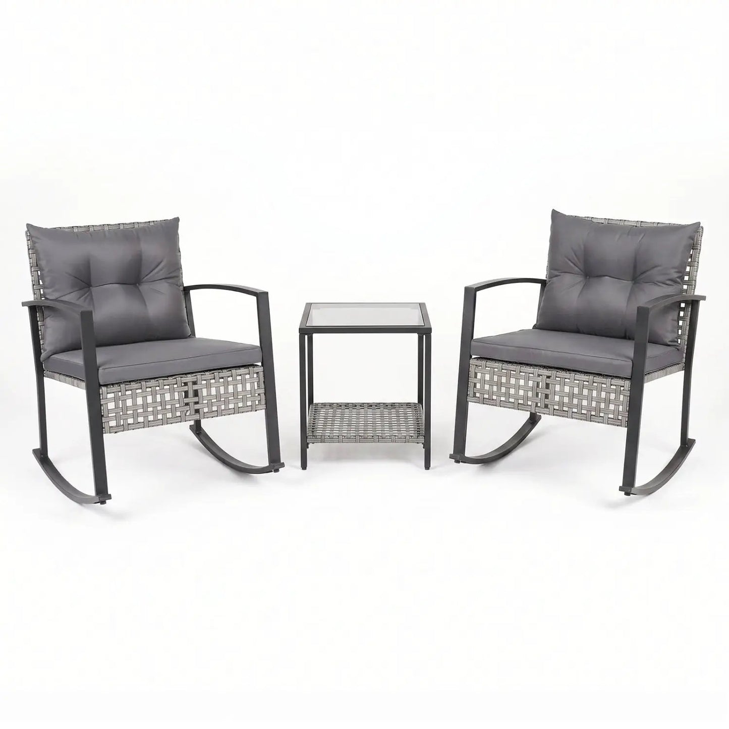 Outdoor Rocking Chair Set and Coffee Table Gray