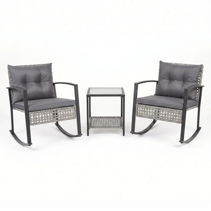 Outdoor Rocking Chair Set and Coffee Table Gray