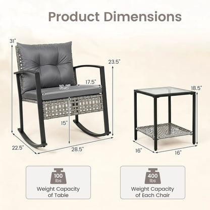 Outdoor Rocking Chair Set and Coffee Table Gray