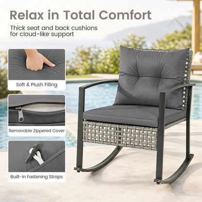 Outdoor Rocking Chair Set and Coffee Table Gray