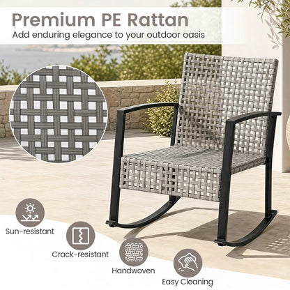 Outdoor Rocking Chair Set and Coffee Table Gray