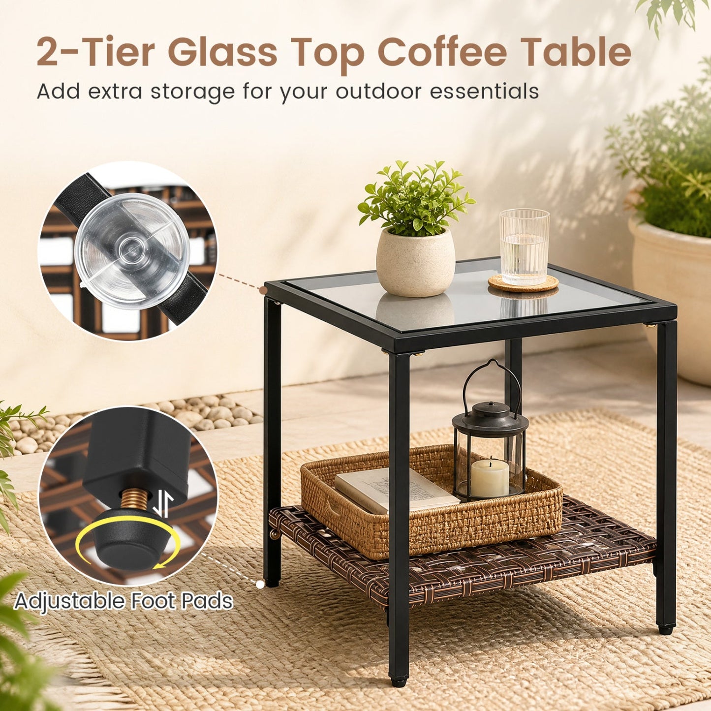 3-Piece Rocking Chair Patio Set with Glass Coffee Table in black metal frame by DirectDeals on Tampa Home & Garden Store