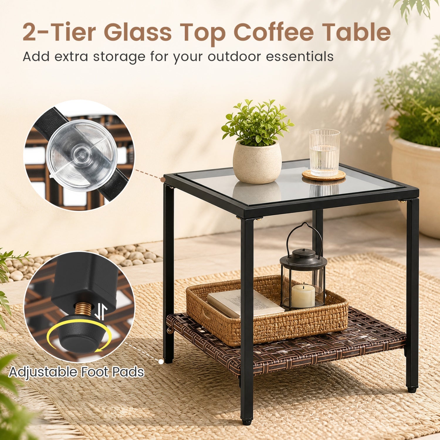 3-Piece Rocking Chair Patio Set with Glass Coffee Table in black metal frame by DirectDeals on Tampa Home & Garden Store