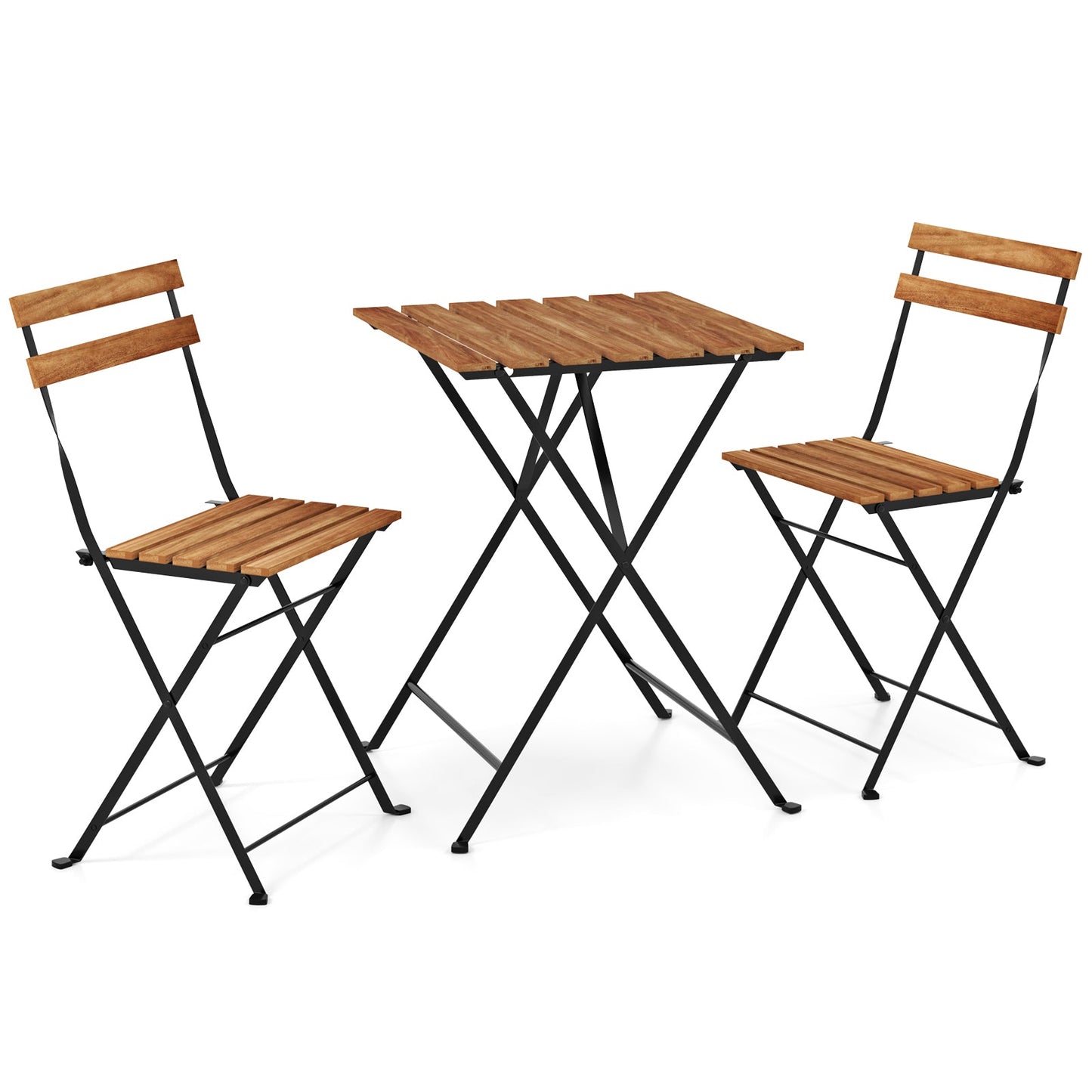 Juego de bistró de madera de acacia de 3 piezas para patio con asiento y tablero de mesa de listones - Marrón