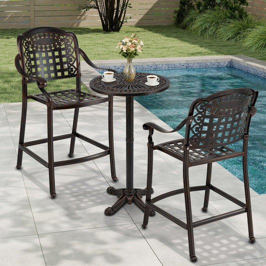 3 Piece Patio Bar Set Outdoor Cast Aluminum Round High Top Table 2 Counter Height Bar Stools - Tampa Home & Garden Store