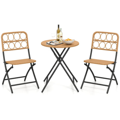 3 Piece Patio Bistro Set Folding Round Table and Chairs with Wicker Seat