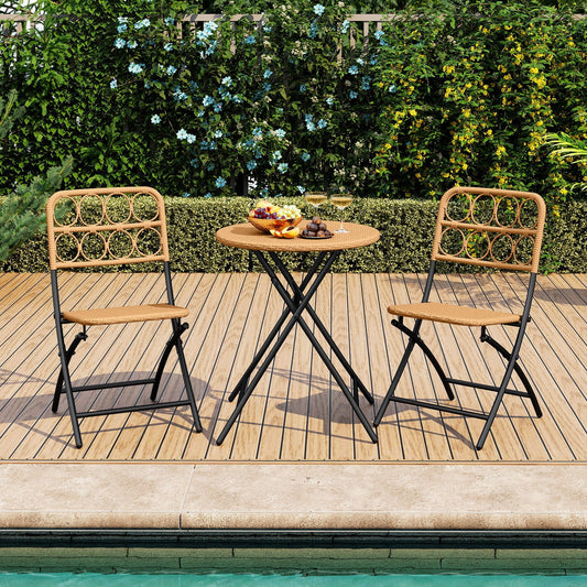 3 Piece Patio Bistro Set Folding Round Table and Chairs with Wicker Seat - Tampa Home & Garden Store