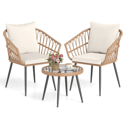 3 Piece Patio Bistro Set With PE Rattan Chairs