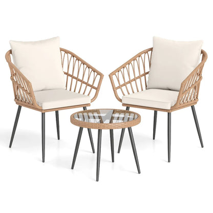 3 Piece Patio Bistro Set With PE Rattan Chairs