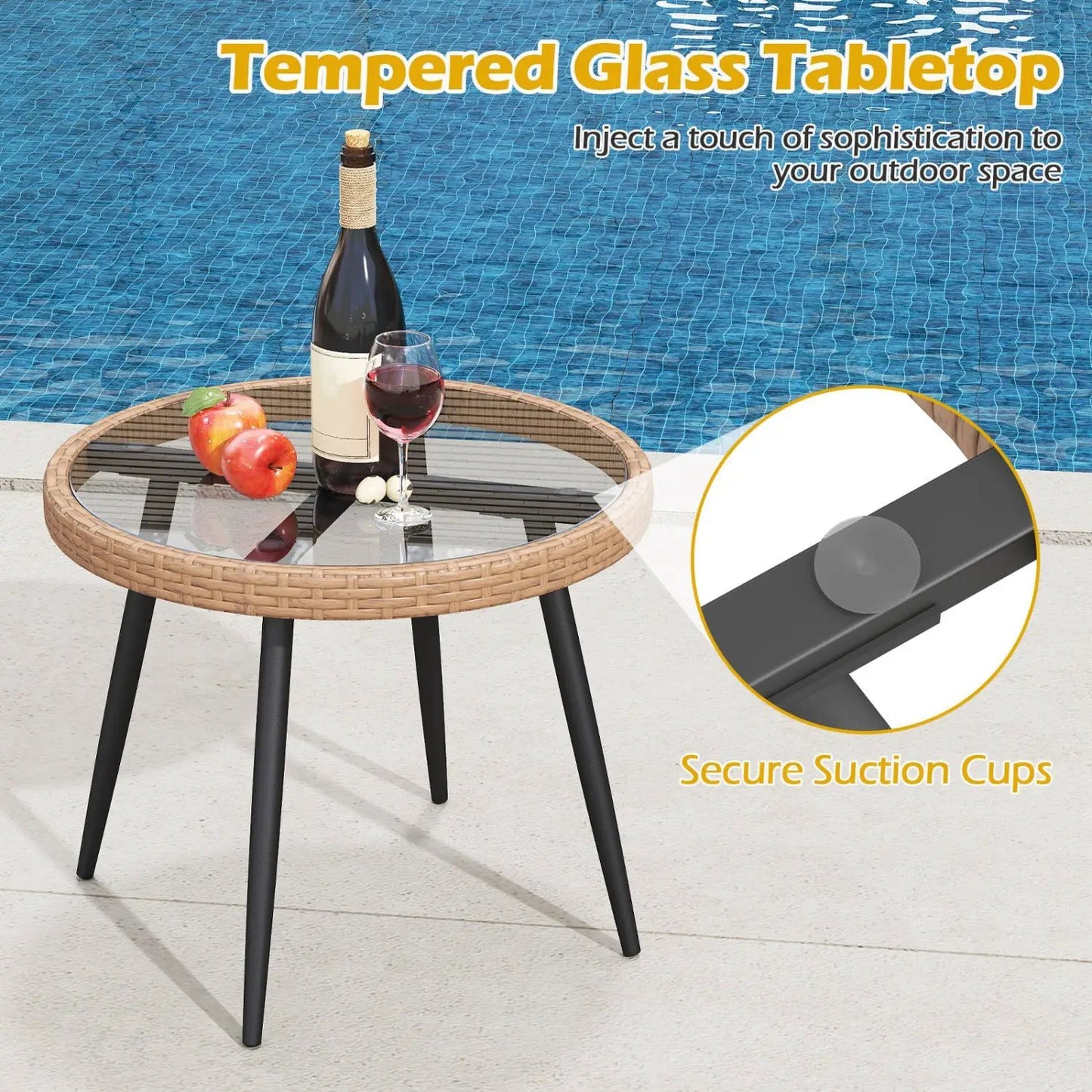 3 Piece Patio Bistro Set With PE Rattan Chairs