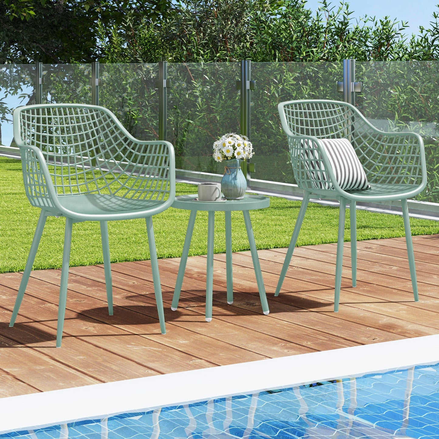 3 Piece Patio Chair Set with PP Seat and Tabletop for Porch