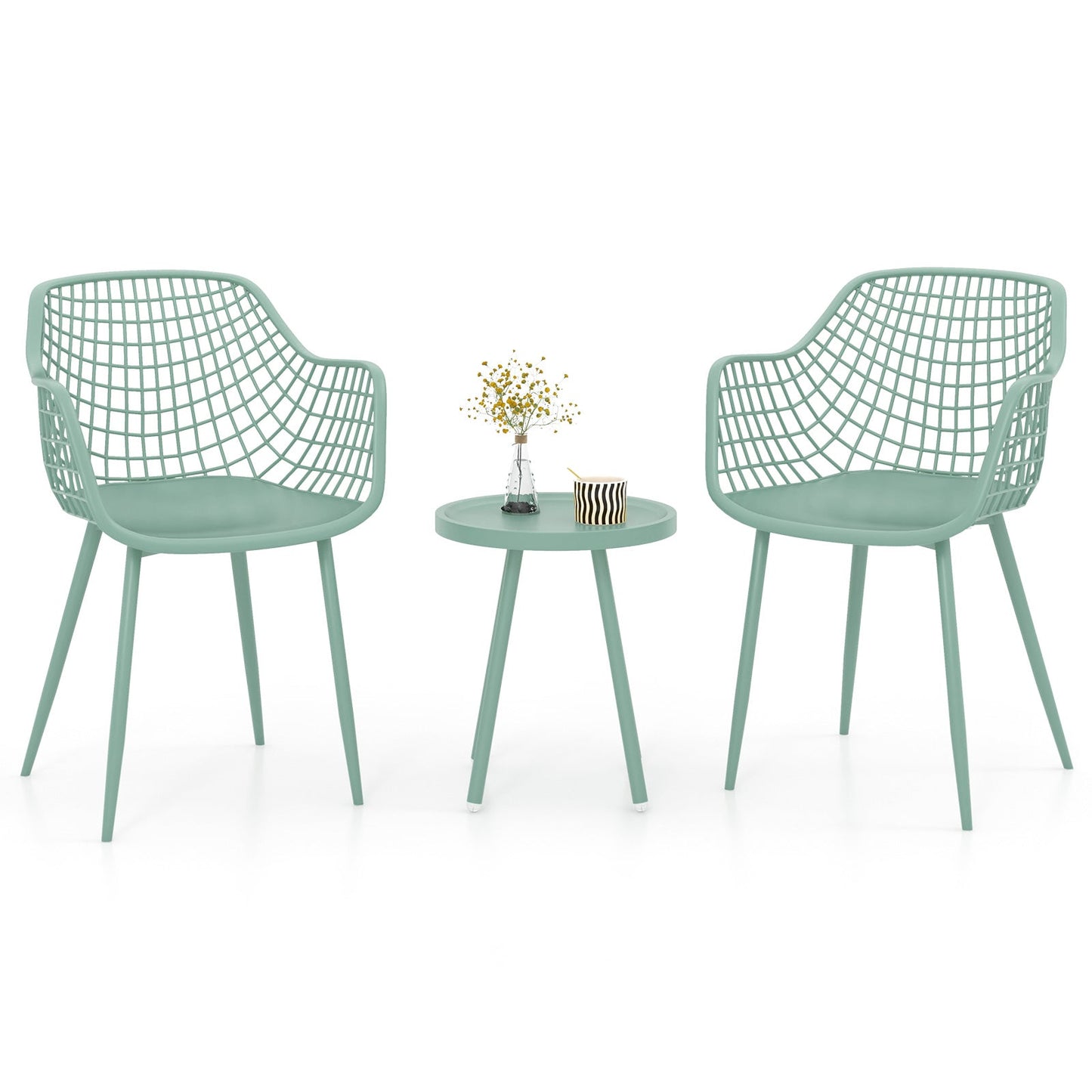 3 Piece Patio Chair Set with PP Seat and Tabletop for Porch