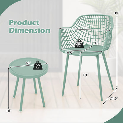 3 Piece Patio Chair Set with PP Seat and Tabletop for Porch