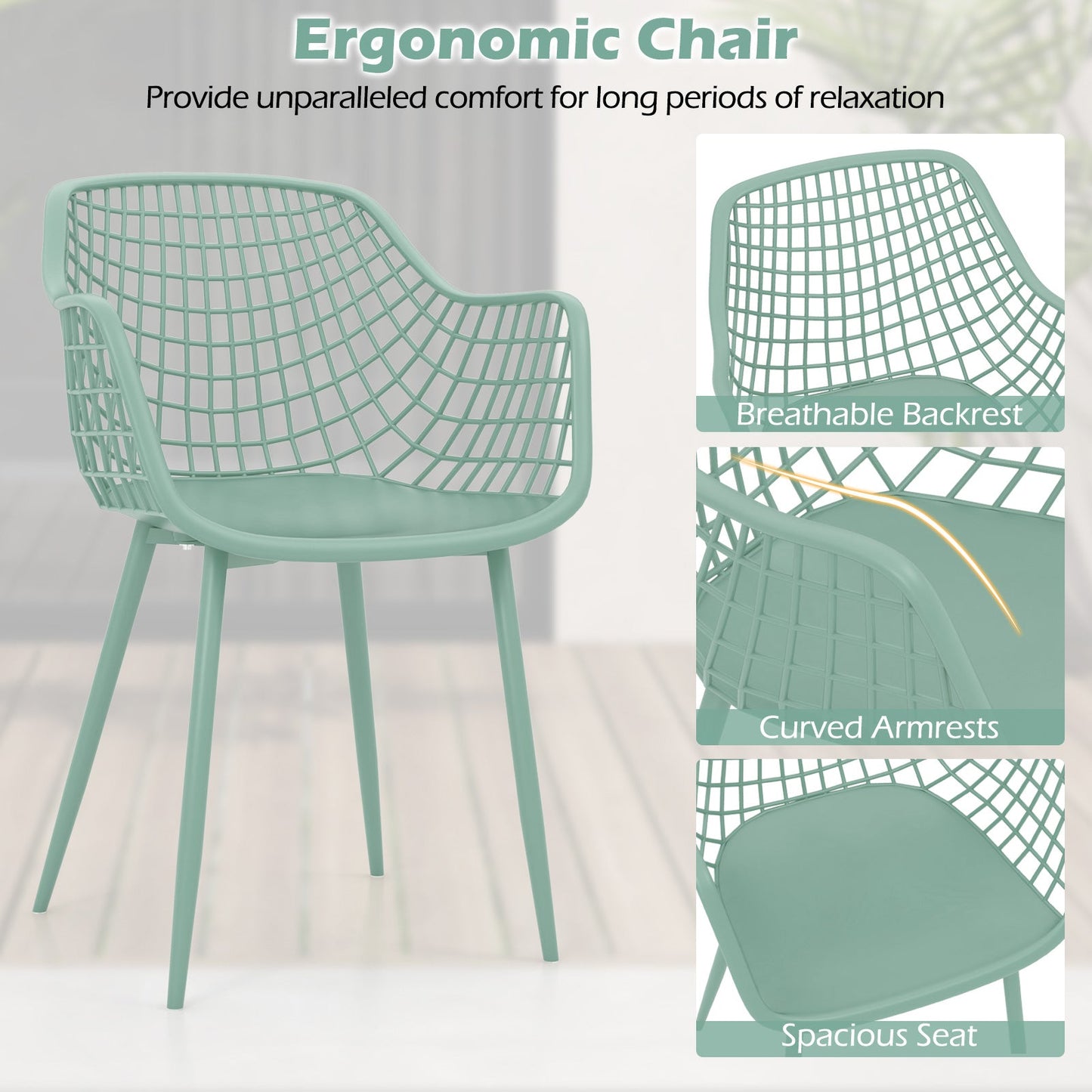 3 Piece Patio Chair Set with PP Seat and Tabletop for Porch