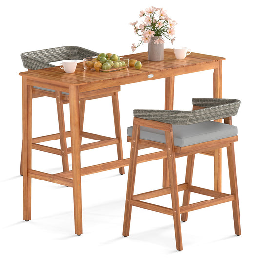 3 Pieces Patio Counter Height Bar Set with 2 Cushioned Barstools - Tampa Home & Garden Store