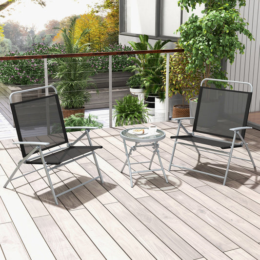 3 Pieces Patio Folding Chair Set Outdoor Metal Conversation Set - Tampa Home & Garden Store