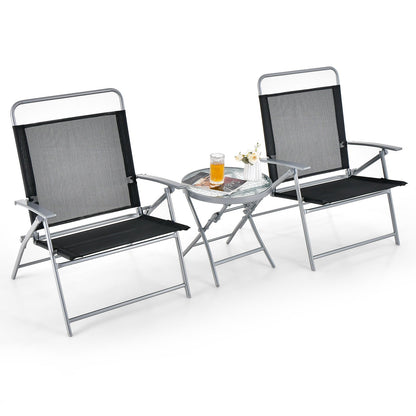 Juego de 3 sillas plegables de patio, conjunto de conversación de metal para exteriores