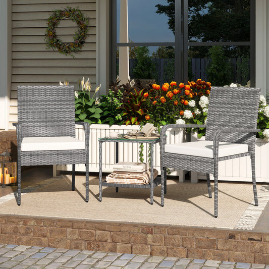 3 Piece Patio Furniture Set with Seat Cushions and Tempered Glass Tabletop for Balcony - Tampa Home & Garden Store