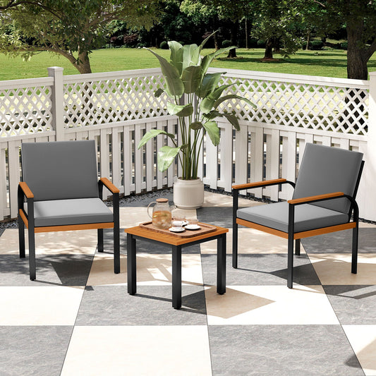 3 Piece Patio Furniture Set Outdoor Conversation Set with Coffee Table-Grey - Tampa Home & Garden Store